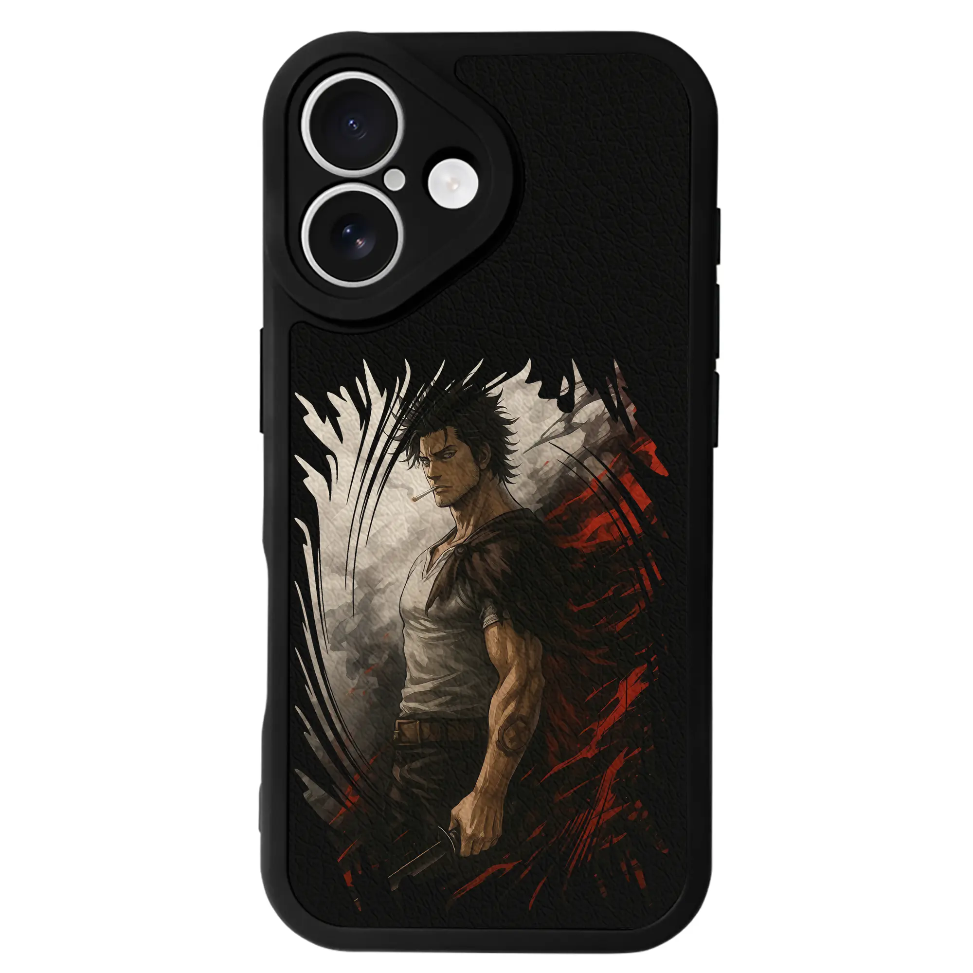 ブラッククローバー グッズ ヤミ・スケヒロ - IPhone 16シリーズ対応 ・ シリコンスマホケース ・ レザー調 ・ 高精度フィット ・ 耐衝撃 ・ ワイヤレス充電対応 ・ 精密カット